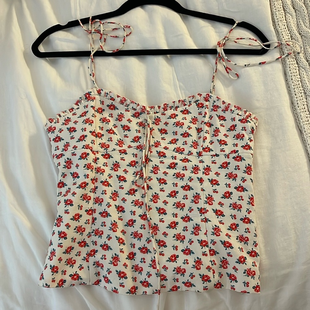 Zara red floral top with bow straps